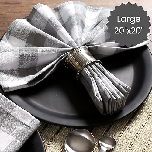 Miniatura 4 de Cotton Clinic Juego de 12 servilletas de tela a cuadros 100% algodón de 20 x 20 pulgadas, suaves, duraderas, lavables, ideales para eventos, bodas,
