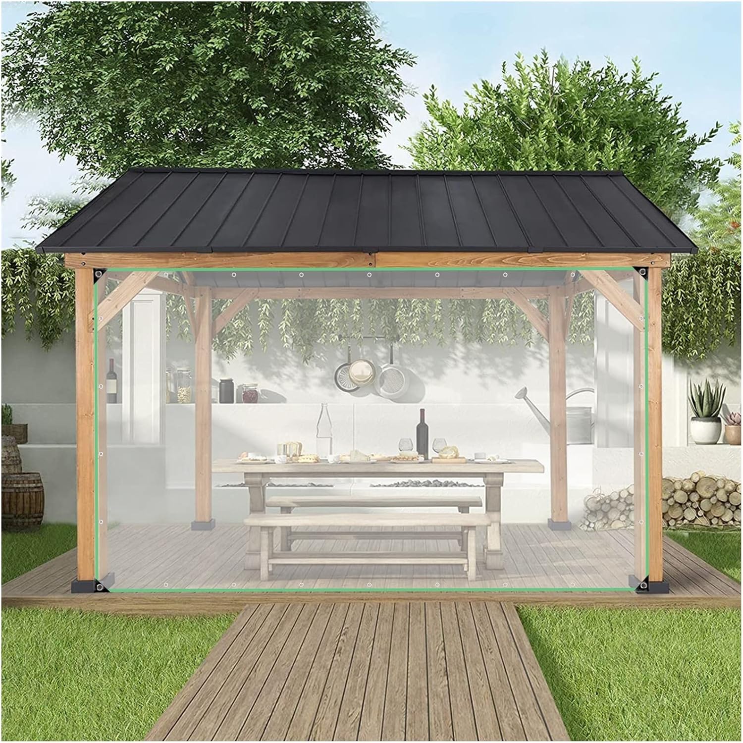 Pérgola Al Aire Libre Cortina, 0, 4mm a Prueba de Viento Impermeable Lona Impermeable for Terraza Usado for Pabellón, Balcón, Garaje, Jardín (Color : 0.4mm, Size : 3x4m)