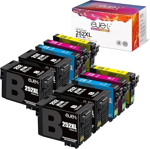 ejet Paquete combinado de 10 cartuchos de tinta 252XL remanufacturados para EPSON 252 cartuchos de tinta para impresora Epson Workforce WF-7110