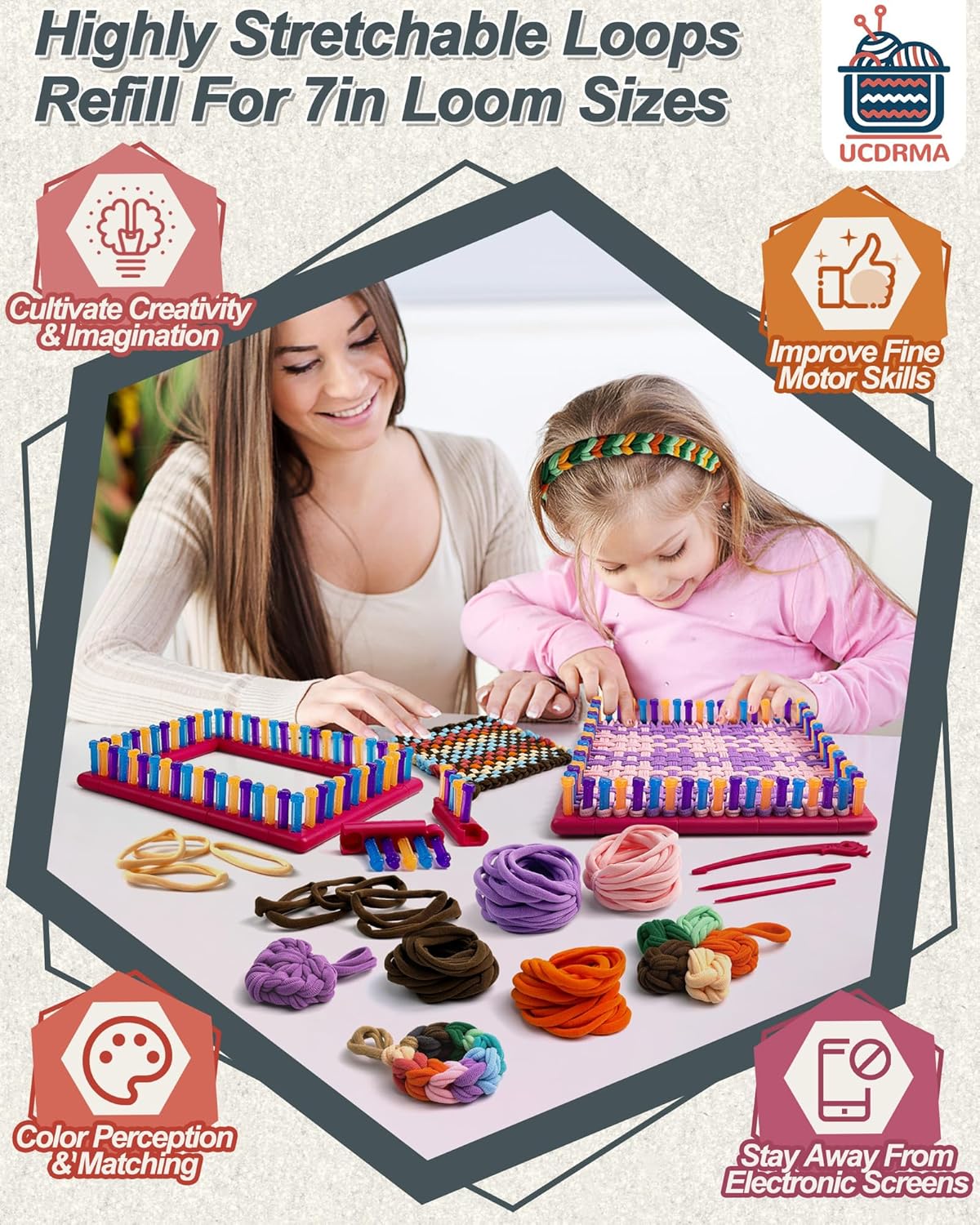 UCDRMA Loom Loops Refill for Potholder Weaving Loom Kit, 576PCS in 12 Dopamine Colors Weaving Loom Refill Loops for 7in Loom to Make 16 Potholders, Stretchy Pot Holder Loop Nylon Craft Bands Set 12 Dopamine Colors (576 Loops)