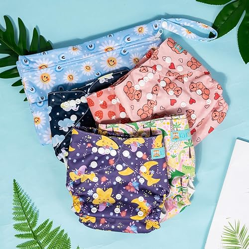 Miniatura 5 de ALVABABY 6 fundas para pañales de tela y 1 bolsa húmeda y seca, lavable y reutilizable para pañales preplegado con bolsa multifuncional, insertos de