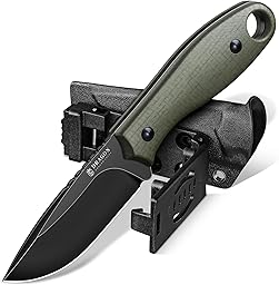 Dragon Creek Kompaktes Outdoor Messer feststehend D2 Stahl, Drop Point Jagdmesser mit G10 Griff, Full Tang EDC Messer mit Kydex Scheide, kleines Camping Bushcraft Messer(Grün)