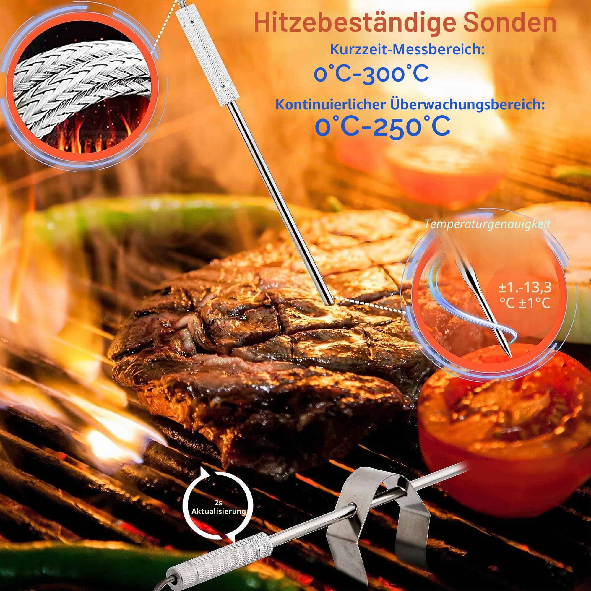 DIGITEN Bluetooth Grillthermometer Kabellos Fleisch- und Lebensmittelthermometer mit 4 Sonden BBQ-Smoker Thermometer Sofort Ablesbar Wiederaufladbar