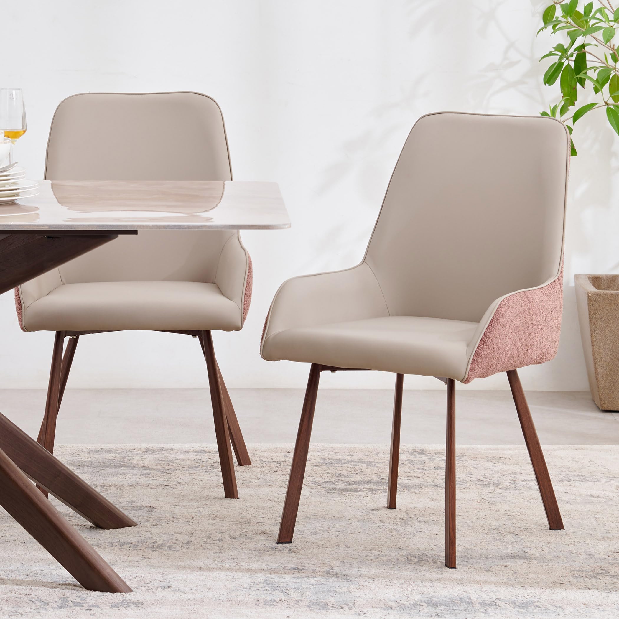 Home Centre Dune Set of 2 Faux Leather Dining Chairs - Beige-image-15