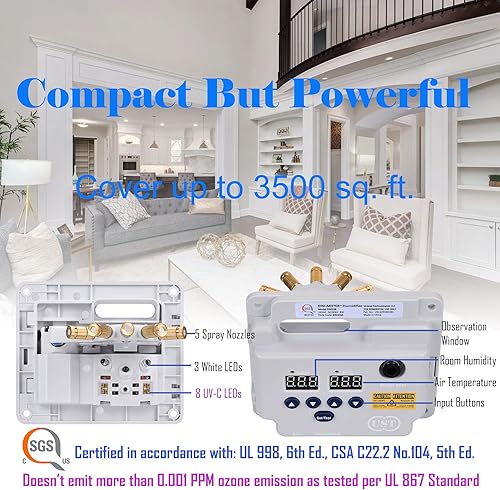Miniatura 4 de Humidificador de horno para toda la casa con 8 LED UV-C, capacidad variable de niebla fría atomizadora para hogares y oficinas de 1000 a 3500 pies