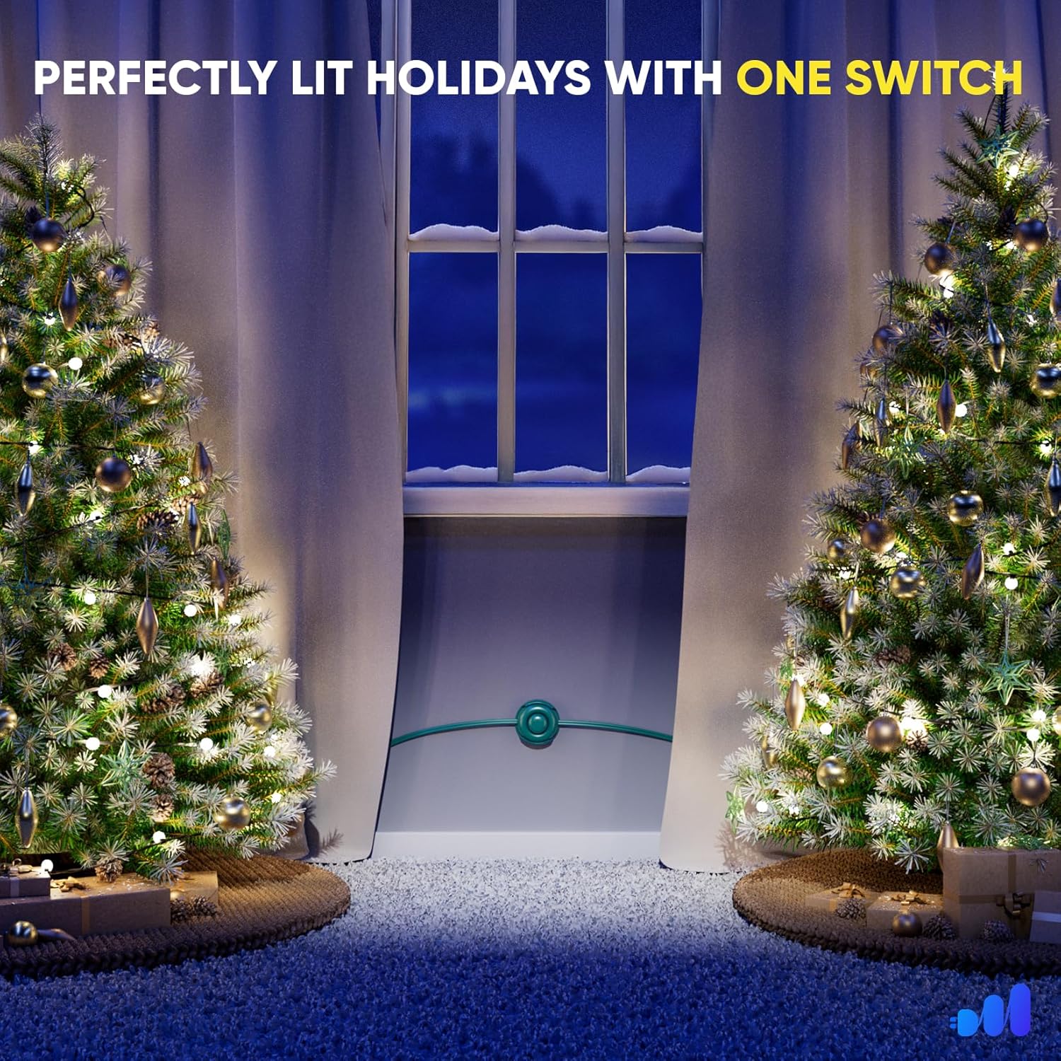 Maximm 3ft Extension Cord with On/Off Switch – 360° Rotating Flat Plug, 2-Prong Multiple Outlets – Green – UL Certified – Perfect for Holiday & Indoor Use