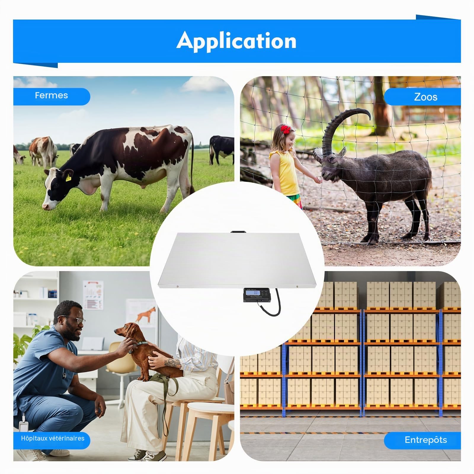 Balance numérique LCD, grande pour animaux de compagnie, 103 x 53 cm, 300 kg, balance vétérinaire, moniteur noir, balance pour animaux domestiques, cliniques vétérinaires, courrier, expédition