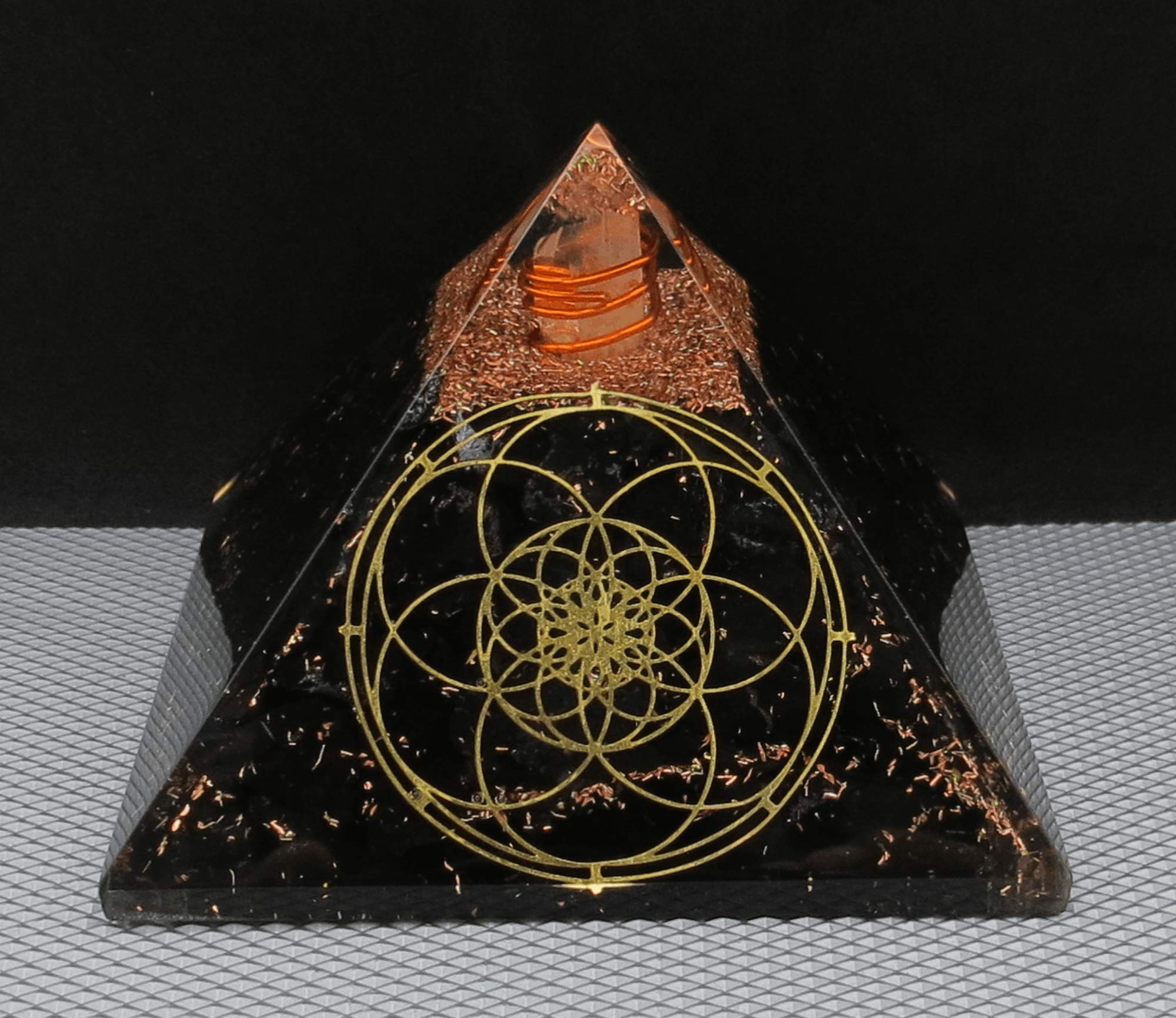 Large Orgone Pyramid | Shungite Pyramid Crystal | Seed of Life Orgonite Pyramid | Organ Pyramids Positive Energy Healing