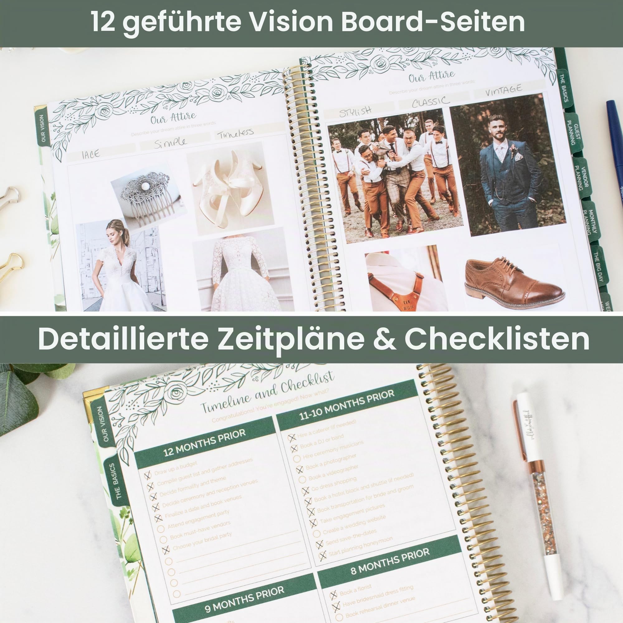 bloom daily planners Hochzeitsplaner mit festem Einband, Braut-Tagebuch und Organizer (undatiert), 22,9 x 27,9 cm – Planning Our Forever