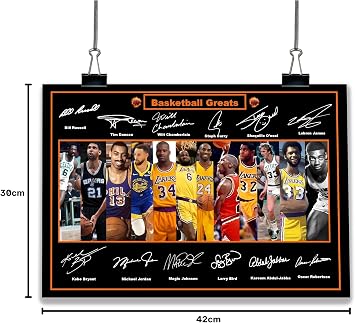 A3 Poster All Time Basketball Greats Signed/Autographed Print. Boxing Kobe Bryant, Michael Jordan etc (30cm x 42cm) Print