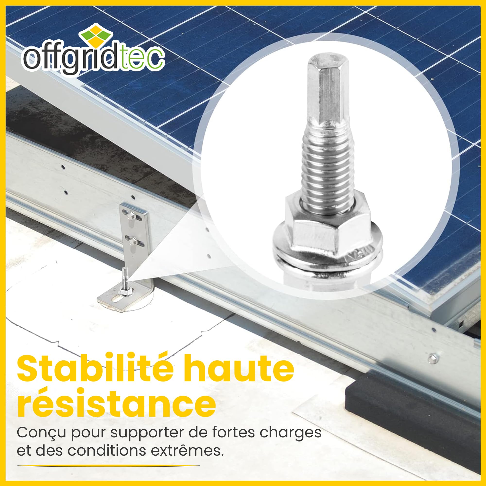 Offgridtec Lot de 10 vis à double filetage M10 x 200 en acier inoxydable avec plaque d'adaptation et joint en caoutchouc EPDM