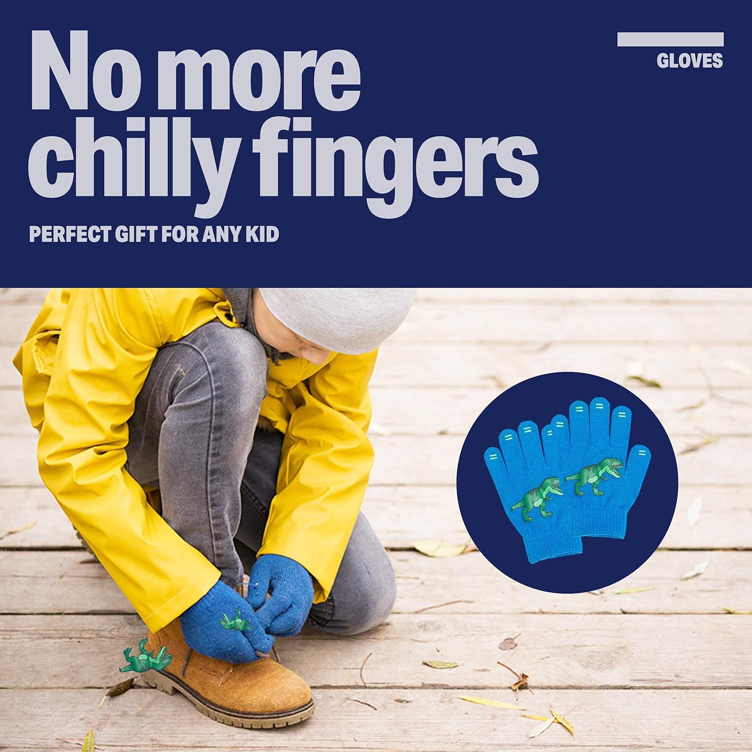 Miniatura 3 de 3 Pack - Magic Stretch Winter Kids Gloves for Boys, Kid & Children, Toddler - Dino, Camo, Trucks