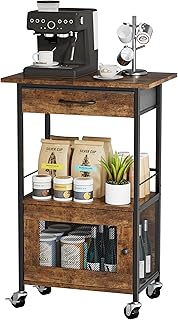 SWTYMIKI Buffets Coffee Bar Cabinet - Rolling Kitchen Rack, Farmhouse Small Coffee Stand with Storage Drawer and Door Cabinet - Kitchen Microwave Stand for Apartment, Living Room, Entryway, Espresso