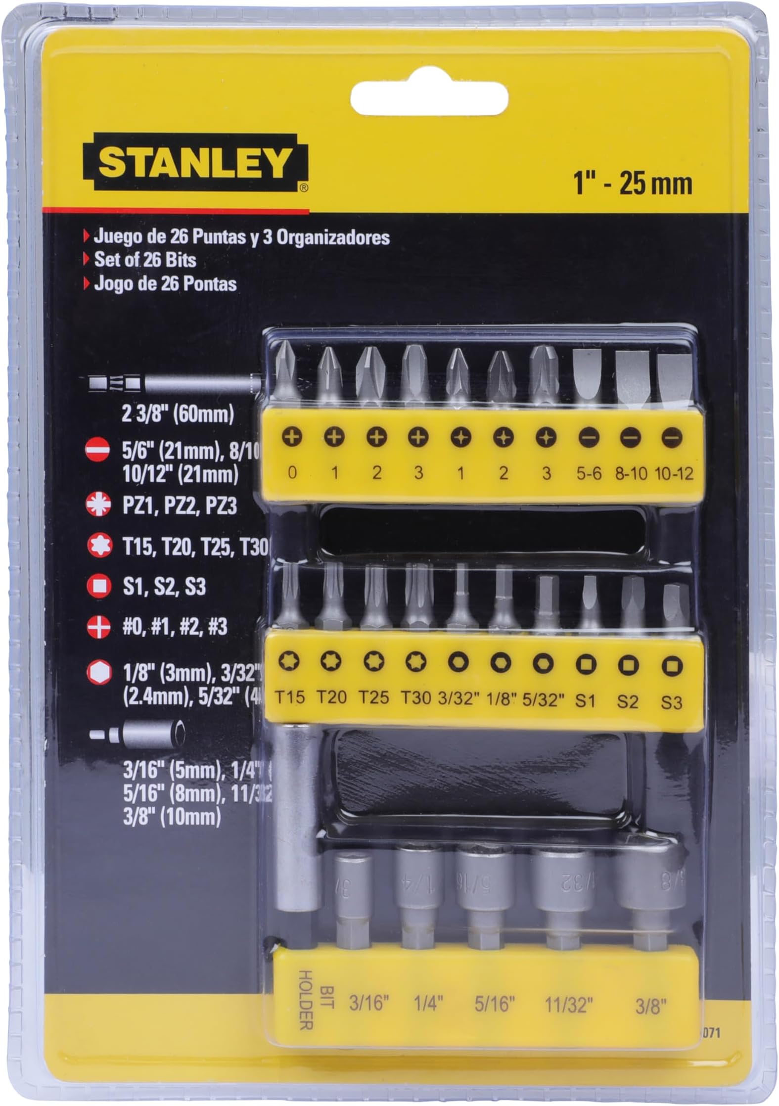 Stanley 68-071-23 26-Piece Insert-Bit Chrome-Vanadium Screwdriver Set For Home, Diy, Professional & Industrial Use Ideal For Electrical & Plumbing Tasks, Yellow & Black - Chrome Vanadium Steel