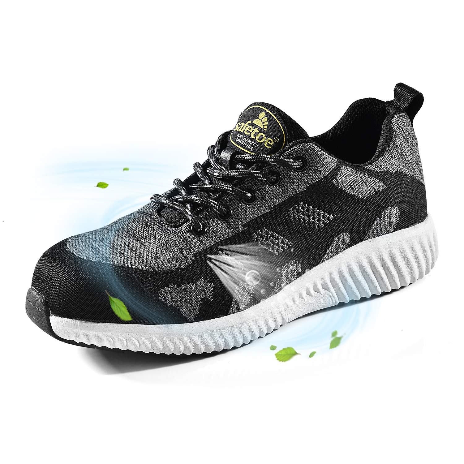 SAFEYEAR Zapatos de Seguridad y Calcetines de Trabajo de Cuero Transpirable - 7296 Zapatillas de Seguridad Ligeras para sitios con Puntera de Acero de Ajuste Ancho
