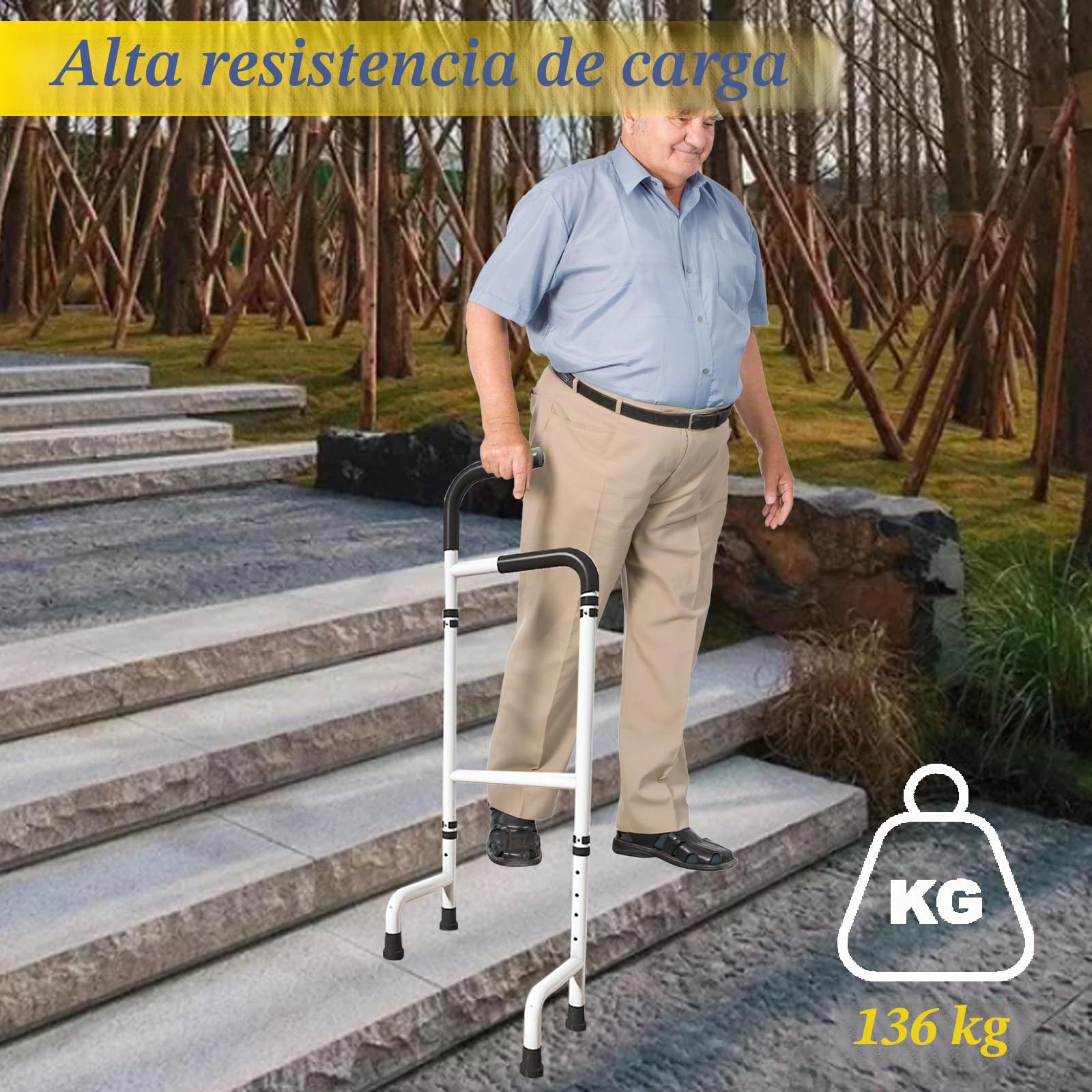 Ayuda para subir escaleras de aluminio, altura ajustable de 76 cm a 117 cm, bastón estable, altura ajustable, ayuda para personas mayores, adultos, capacidad de carga 136 kg