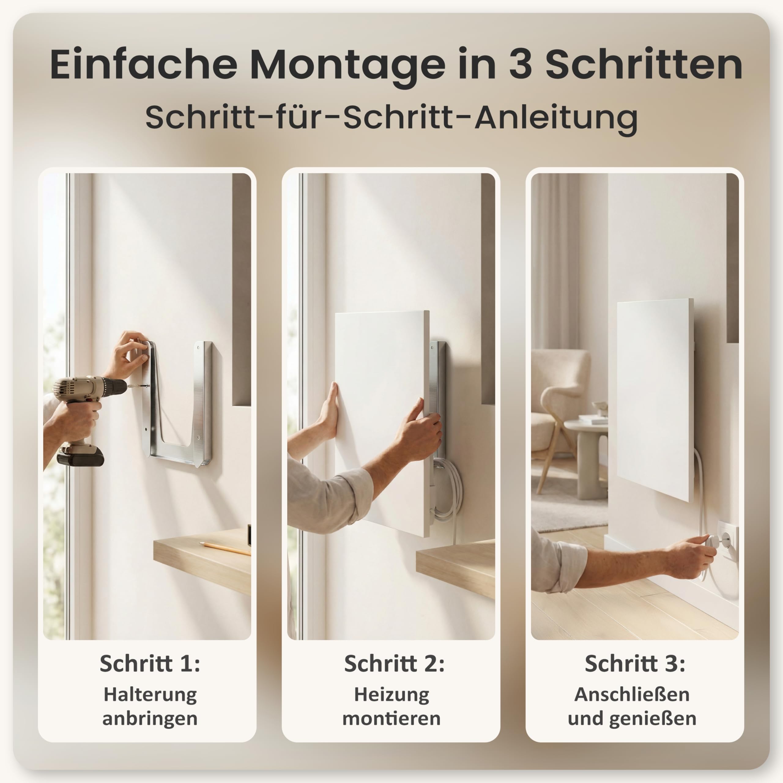AUROM Infrarotheizung – Infrarotheizung Wandmontage & Deckenmontage – Infrarot Wandheizung aus Metall – Elektrische Heizung für Innenräume (300, Watt)