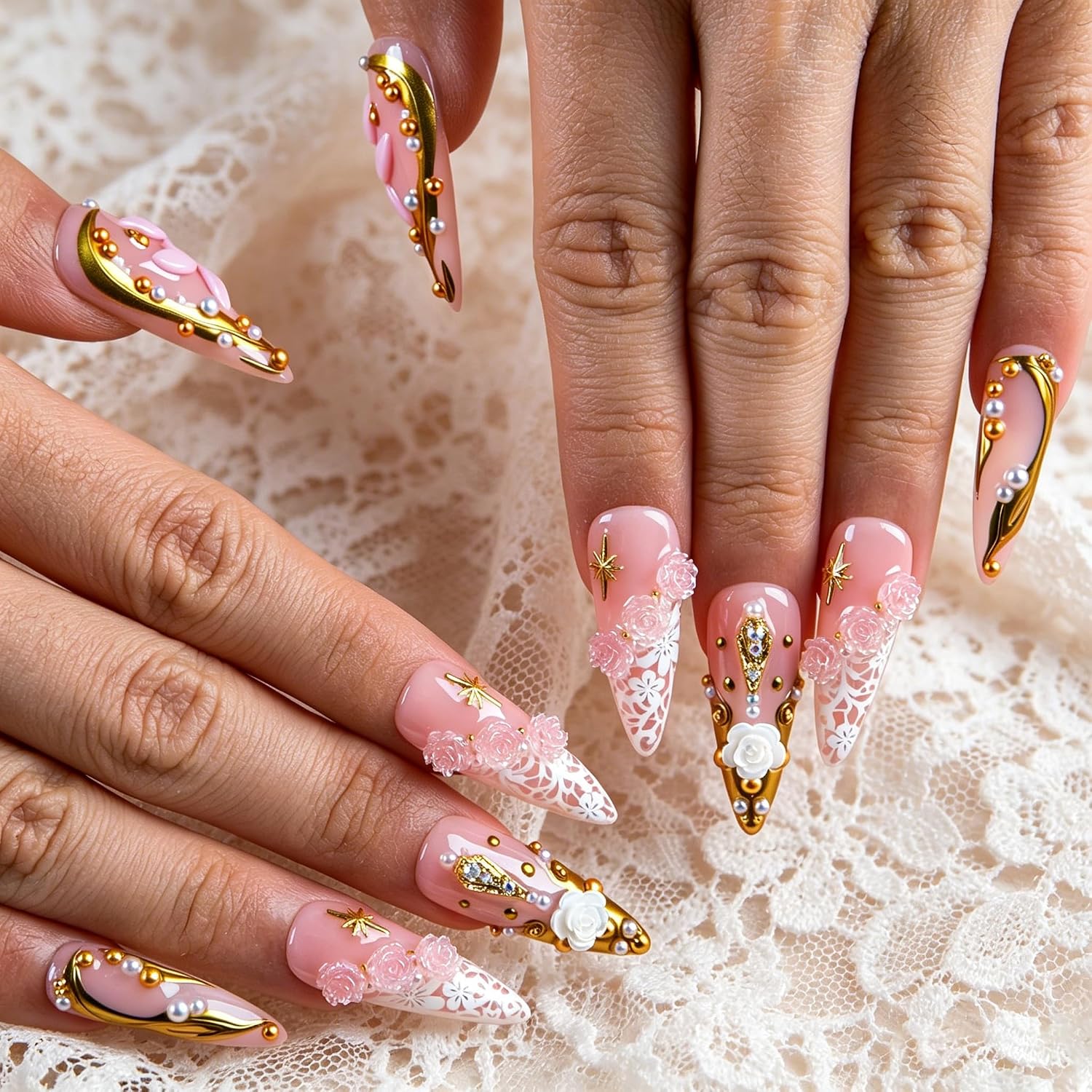 LOVFUL Short Press on Nails Blush Royale | Handmade Acrylic Press ons| Reusable Fake False Nails | Stiletto Classic Regular 1.3in | H851-L
