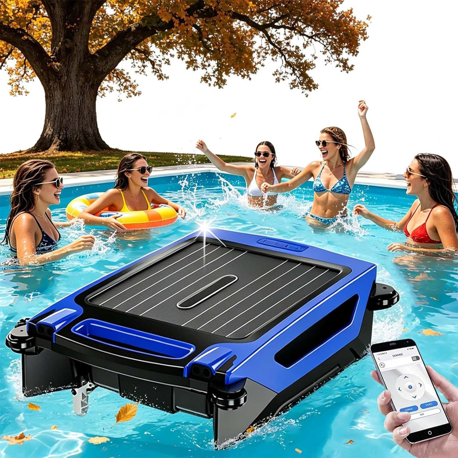 Kindevieft 2026 Solar-Powered Robotic Pool Skimmer – Dual Charging & App Control, Intelligent Obstacle Detection, Automatic Cleaning, 200m² Coverage Blue