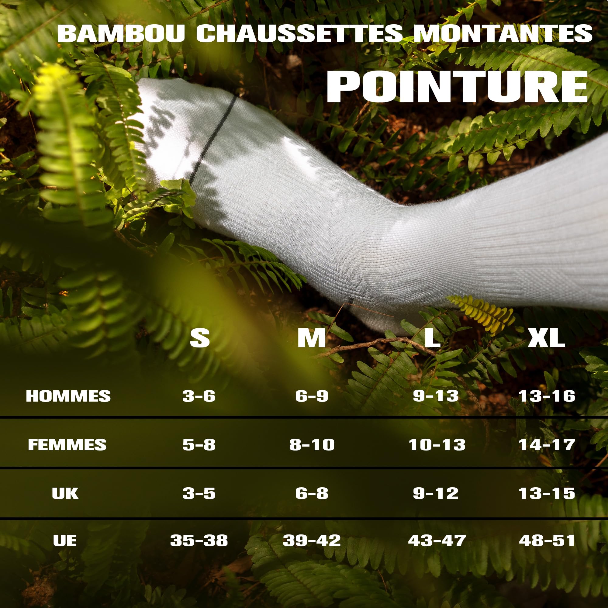 Bambou Chaussettes de Contention Hommes Femmes – Légères, Sans Couture, Anti-Odeur – Course, Randonnée, Vélo