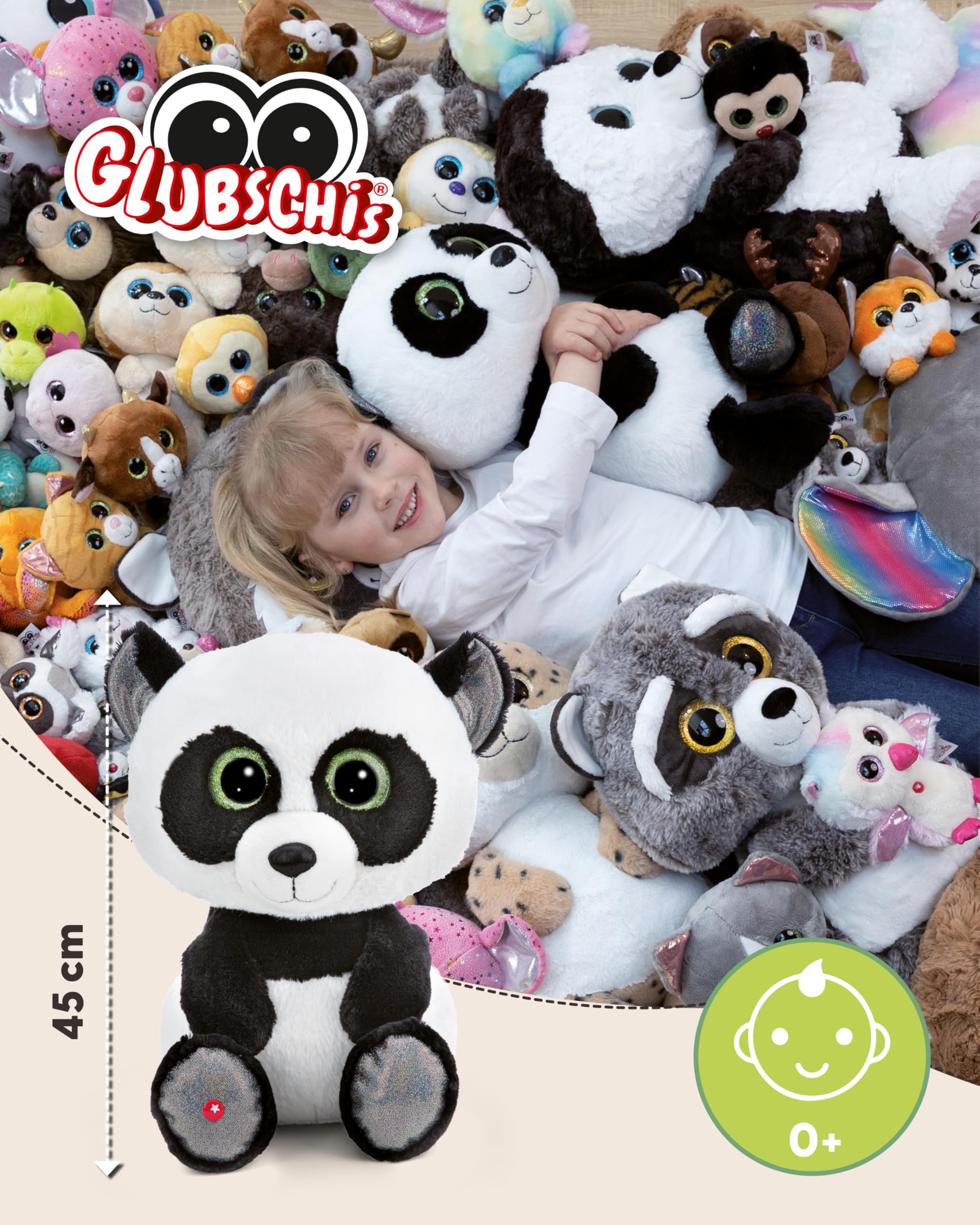 NICI GLUBSCHIS 62211 Panda Peppino, miękki pluszak, urocza maskotka do przytulania i zabawy, świetny pomysł na prezent dla dzieci i dorosłych, 45 cm, biała