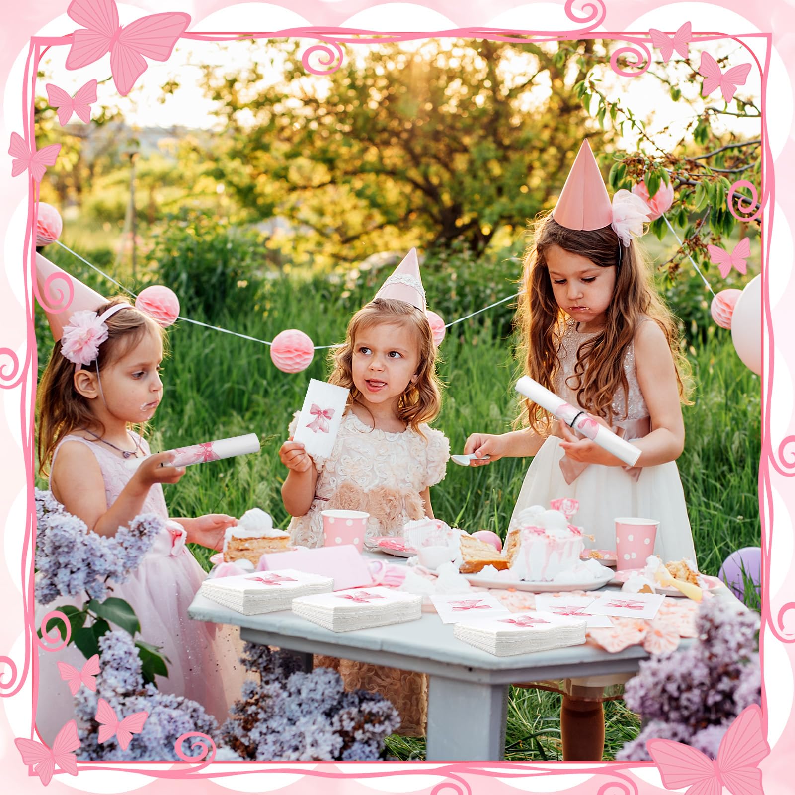 HunnmingRe 150 servilletas de lazo para decoupage, coqueta, suministros de fiesta, servilletas de papel desechables para despedida de soltera, baby shower, té, boda, cumpleaños (rosa, rectangular)