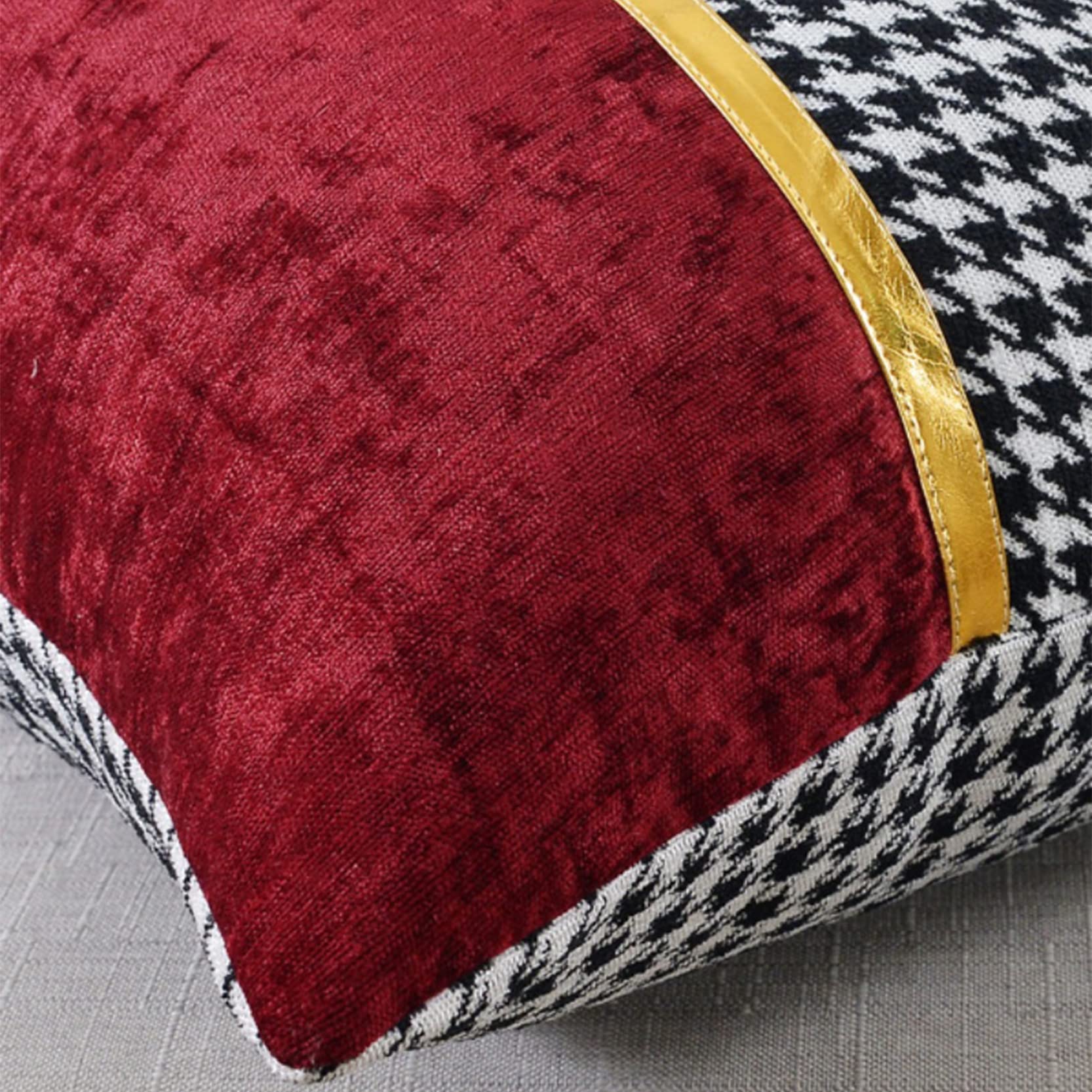 Copricuscini a righe in pelle dorata a quadri pied de poule, confezione da 2, 45x45-60x60 cm, ciniglia multicolore(Grey,50x50cm)