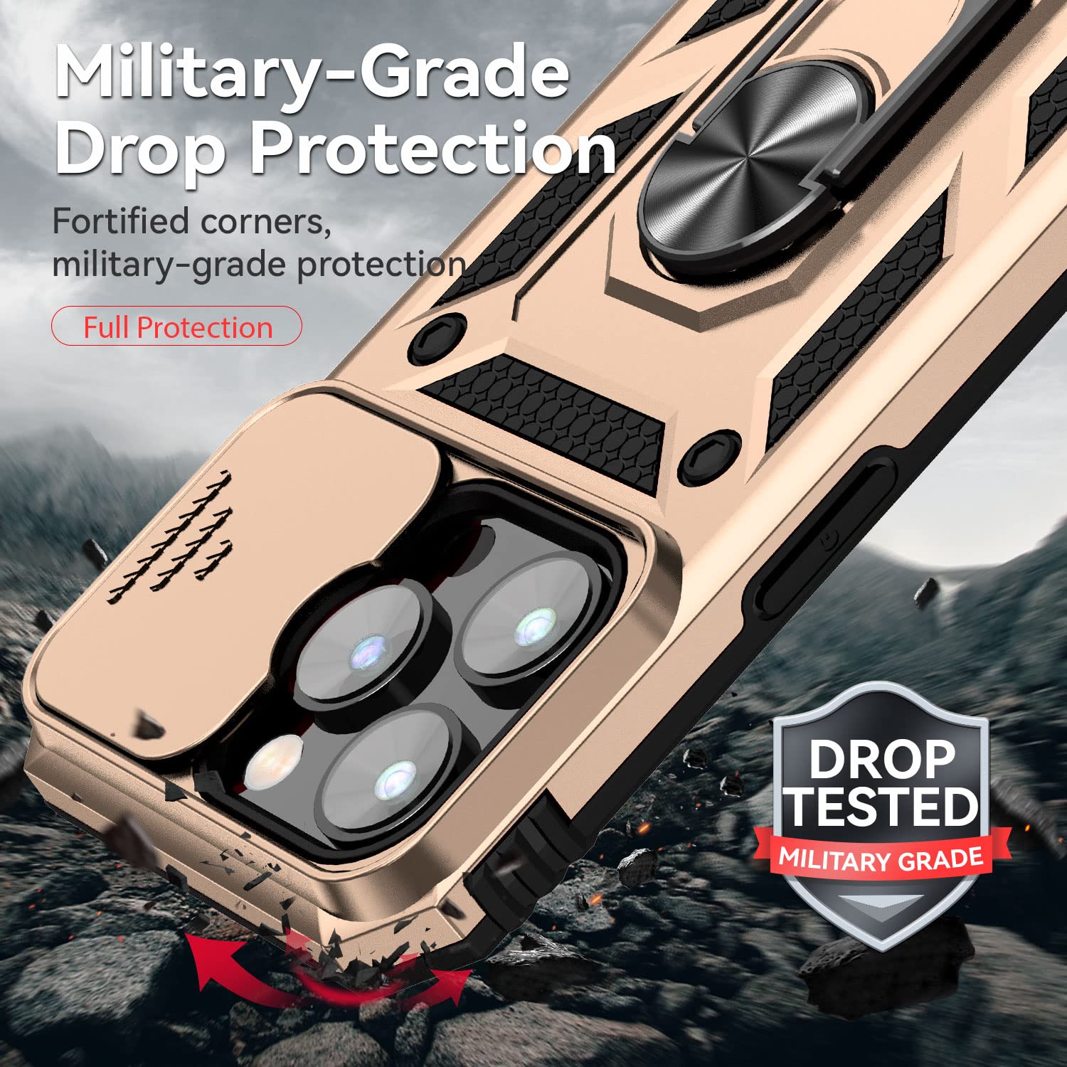 Custodia Hitaoyou Per IPhone 14 Pro Max – Cover Con Protezione Scorrevole Per Fotocamera E Anello Girevole 360°