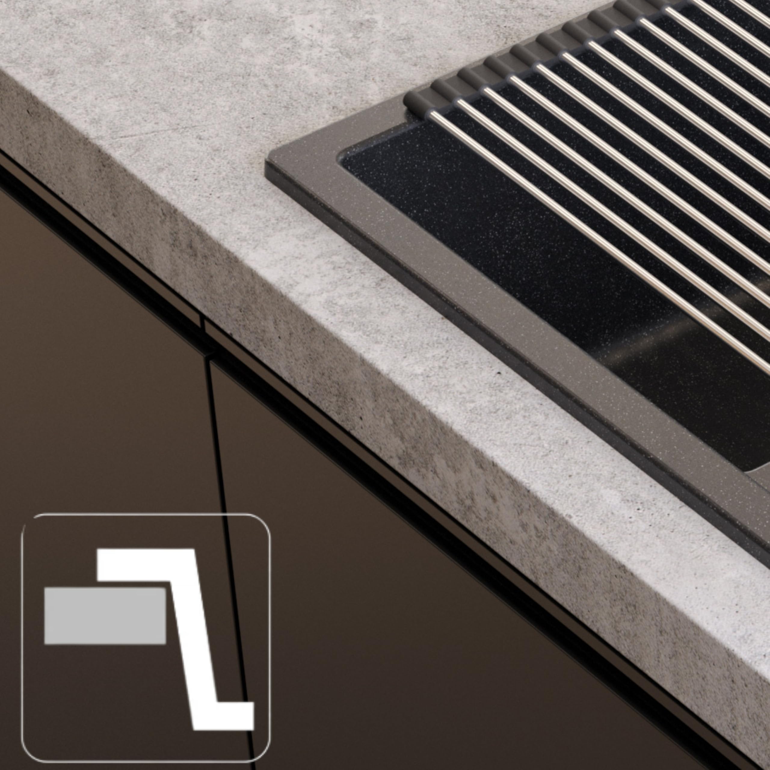 QUADRON fregadero de granito | tamaño 78 x 50 x 22 cm, color: Pure Carbon + Golden | MORGAN 156 fregadero de cocina de dos cubetas con escurridor | con orificio para grifo