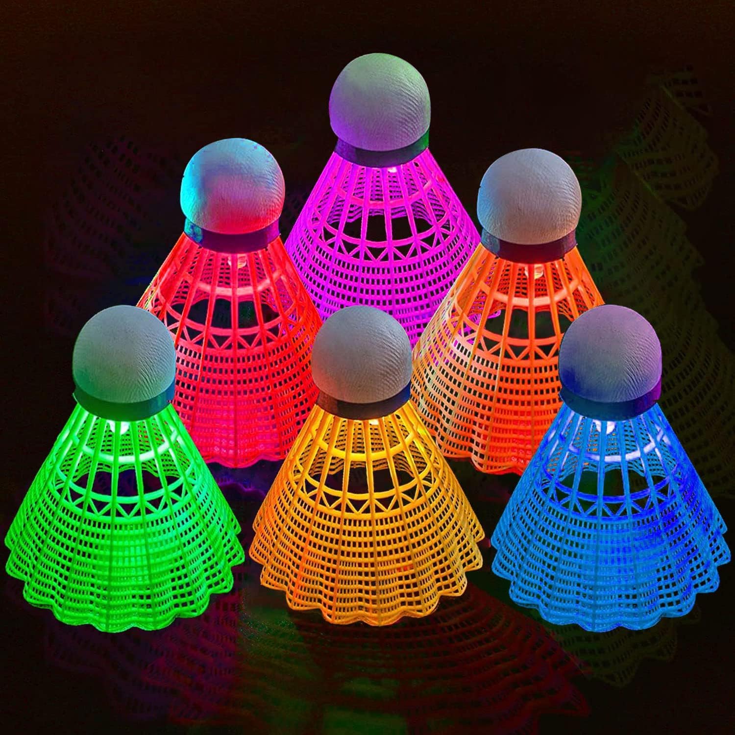 YeahBoom Palline da badminton a LED, in nylon, per sport, 6 pezzi, per attività sportive indoor/outdoor