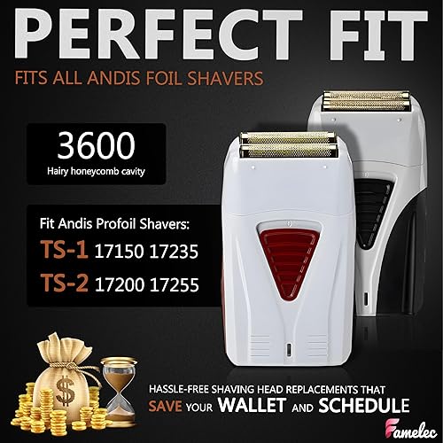 Miniatura 3 de ProFoil - Paquete de 2 unidades para afeitadora Andis TS-1 TS-2, repuesto para afeitadora de litio ProFoil y cortadores interiores compatibles con
