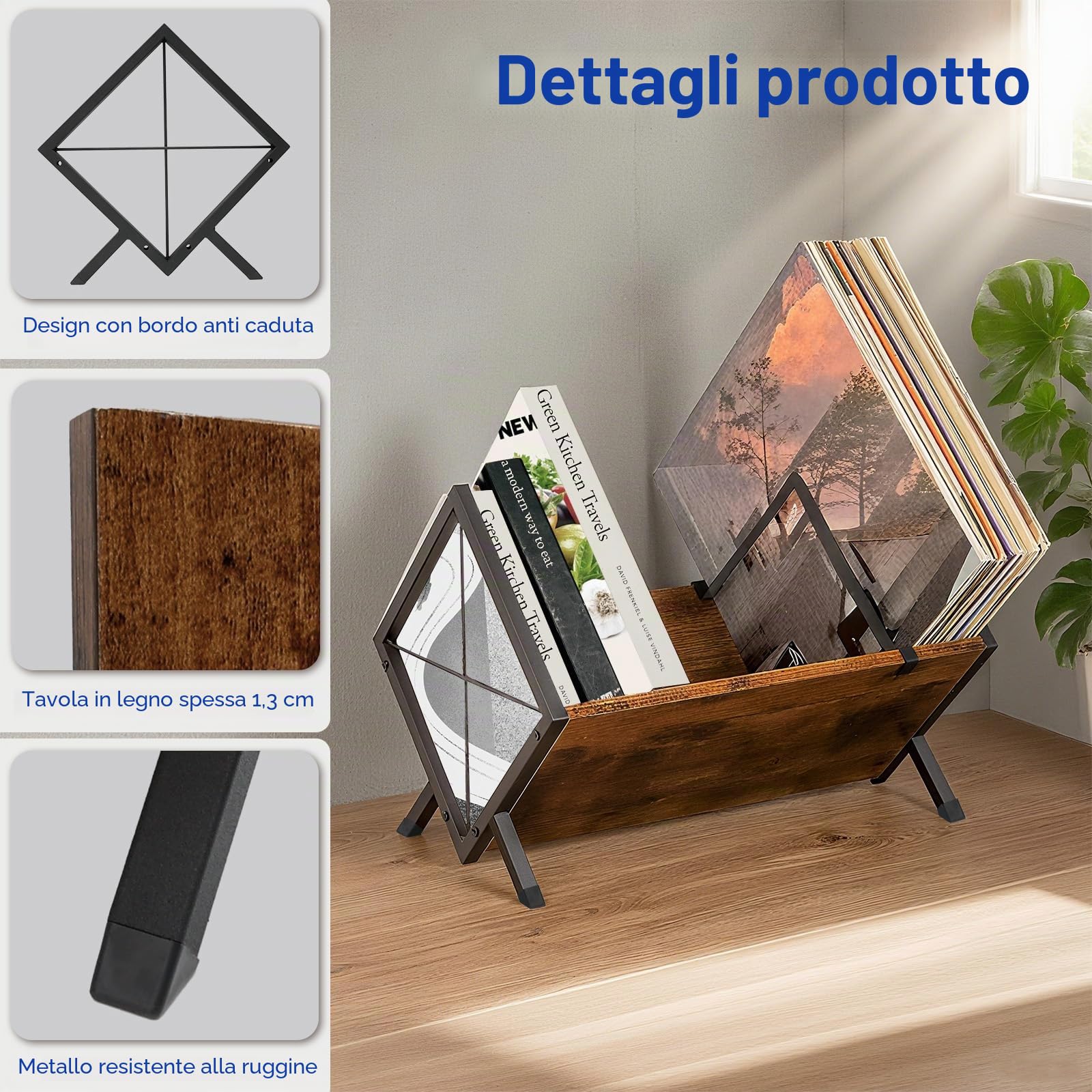Porta Dischi in Vinile, Porta Dischi da 80-100 LP, 40 x 30 x 30 cm, Ripiano a 1 Ripiano con Divisore Antiscivolo, Organizer per CD, Album, Riviste, Libri