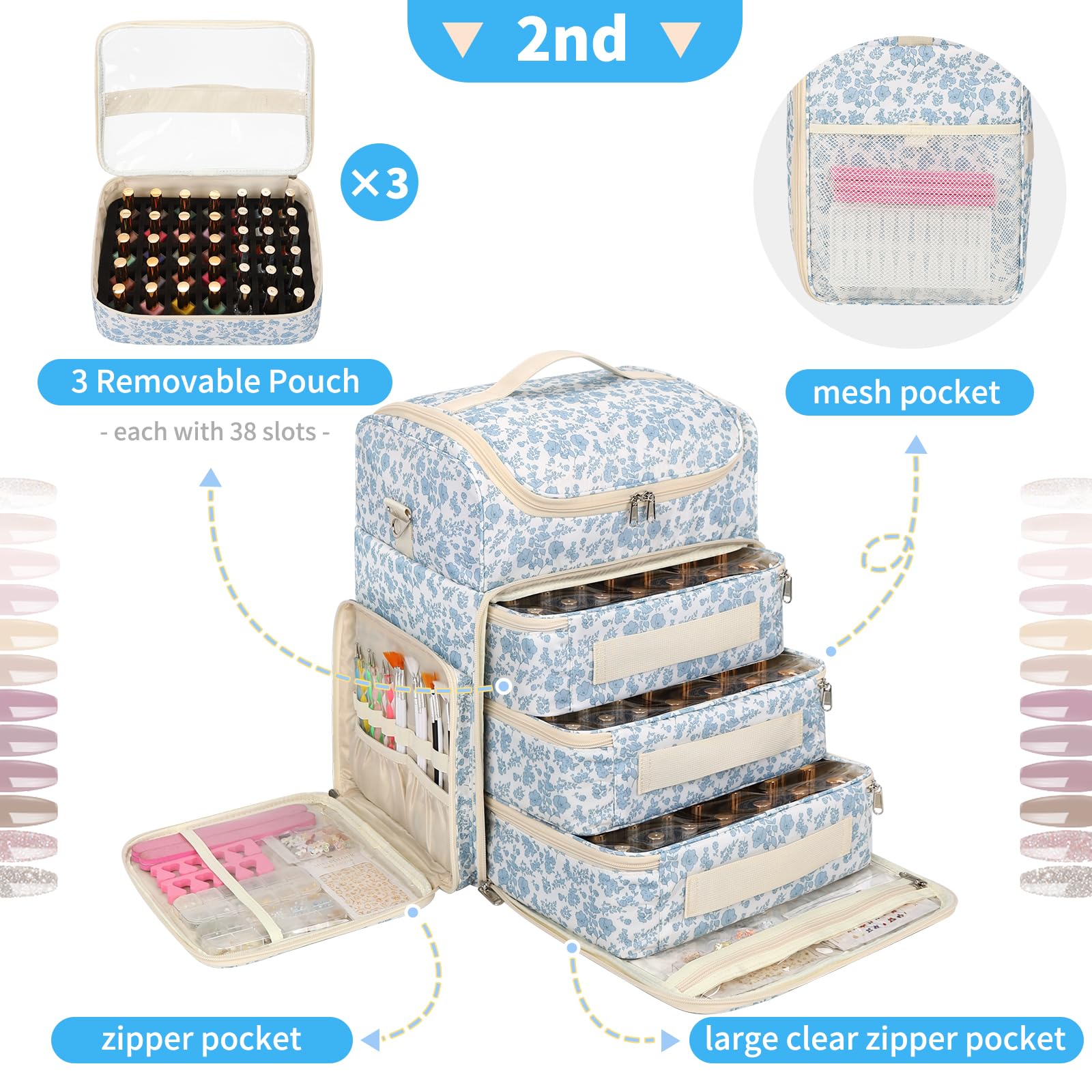 CUBETASTIC Nail Polish Organizer Carrying Bag with Removable Pouches