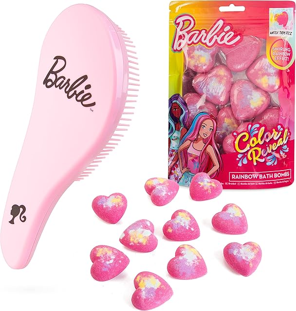 Barbie Gifts for Girls Bath Bombs and Detangle Hair Brush Gift Set