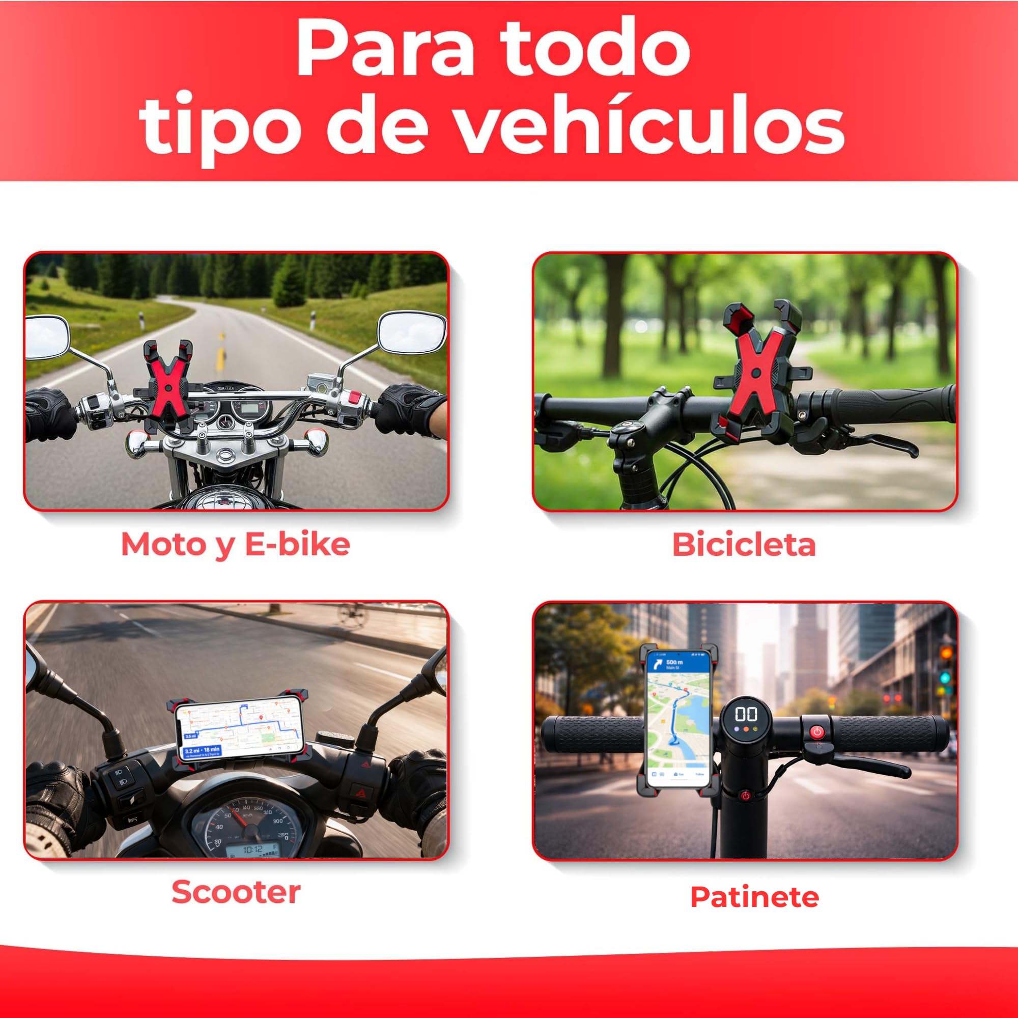 BIBRABY® Soporte móvil Moto de Manillar | Soporte movil Bicicleta | Patinete eléctrico | Soporte telefónico Desmontable | Giro 360º | Compatibilidad Universal 4,5-7'' (Negro) — view 6