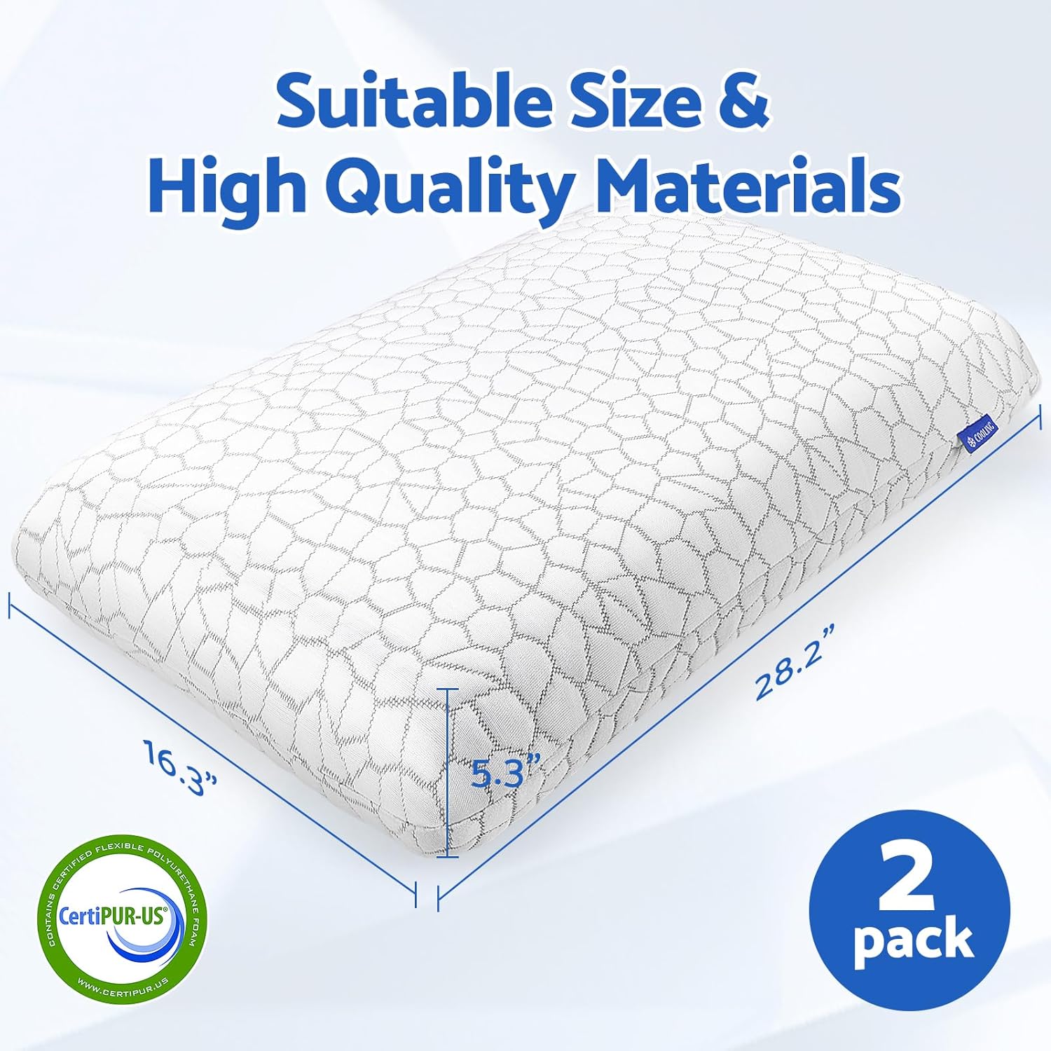 Memory Foam Pillows for Sleeping, Bed Pillow with Removable and Machine Washable Cover, Bed Pillow for Side, Back and Stomach Sleepers, Queen Size (2 Pack) - Image 2