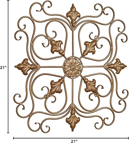 Miniatura 3 de Touch of Class Bellance - Rejilla de pared  Metal hecho a mano  Oro satinado  Arte de estilo flor de Lis para dormitorio, sala de estar, cocina,