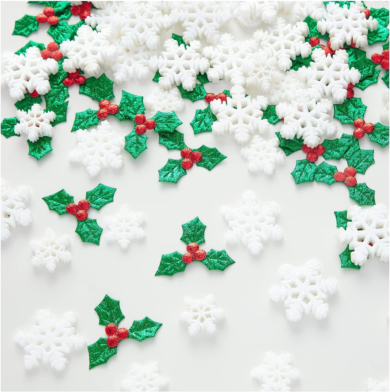 100 Pcs Mini Resin Snowflake & Holly Leaves - Tiny Christmas Decor For DIY Crafts, Tree Ornaments, Gift Embellishment - View #9