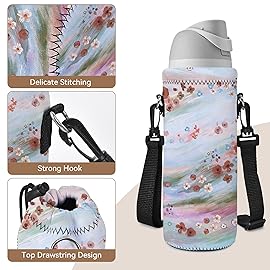 AUPET Water Bottle Bag Carrier,24oz/32oz Insulated Neoprene bottle Sling Holder Case Pouch Cover for 1000ML/750ML Bottles with Shoulder Strap for walking (Watercolor Flowers theme, 750ML)