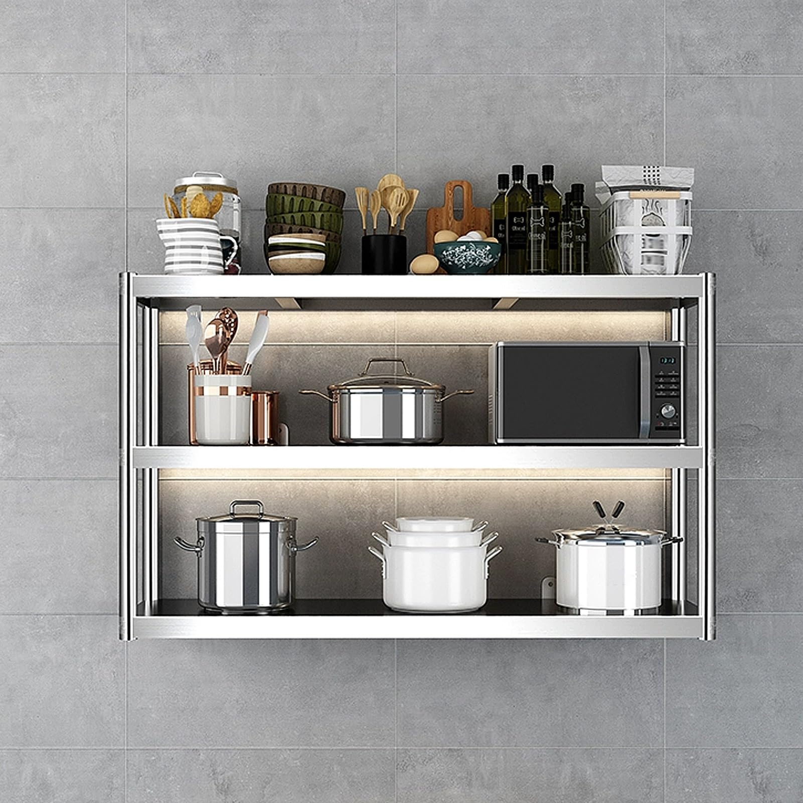 Étagère murale de cuisine inox 150cm à structure robuste pour restaurant et garage