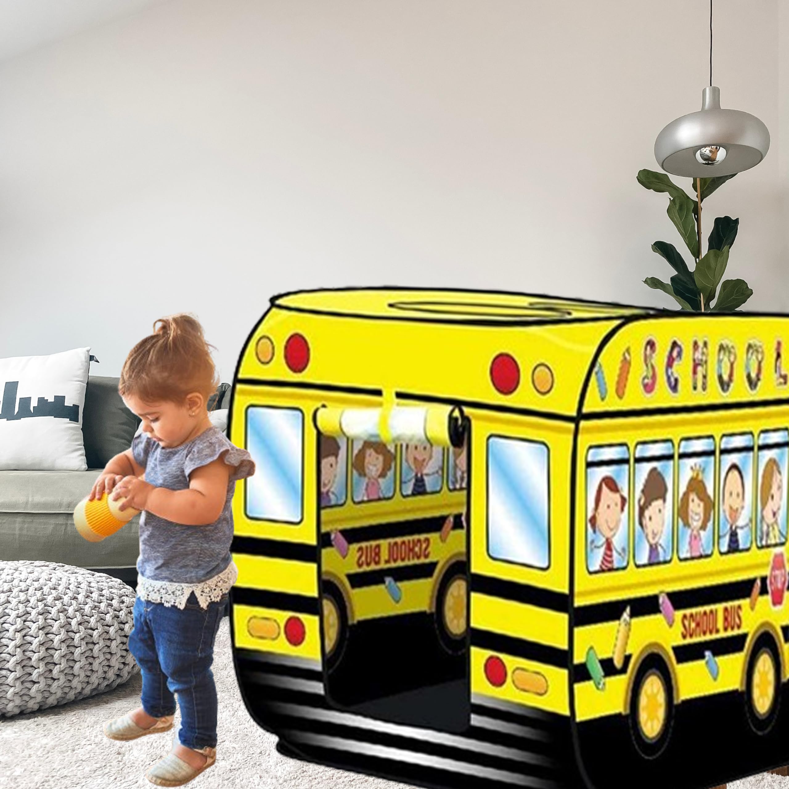 Pop Up Tent for Kids:School Bus Tent,Kids Pop Up Tent Indoor|Outdoor,Pop Up Play Tent for Kids,Without Installation,Suitable for 2-3 Children&for Ages 3+,School Bus Toy for Boys and Girls