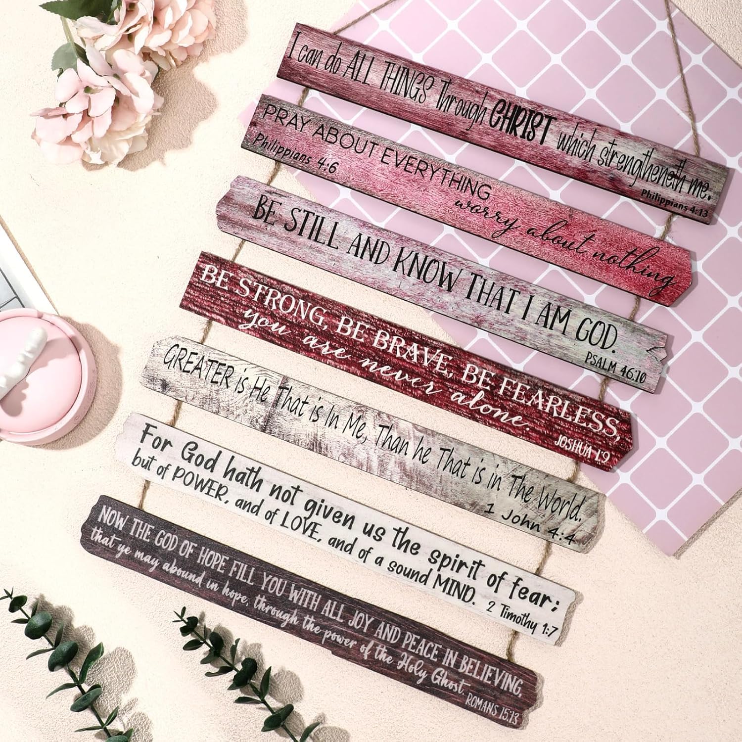 MANDALA SOUL Christian Wall Art Office Inspirational Wooden Bible Verses Wall Decor Bedroom Scripture Wall Art Meditation Inspirational Hanging Wood Sign for Kitchen Living Room Women Room (Pink) 4