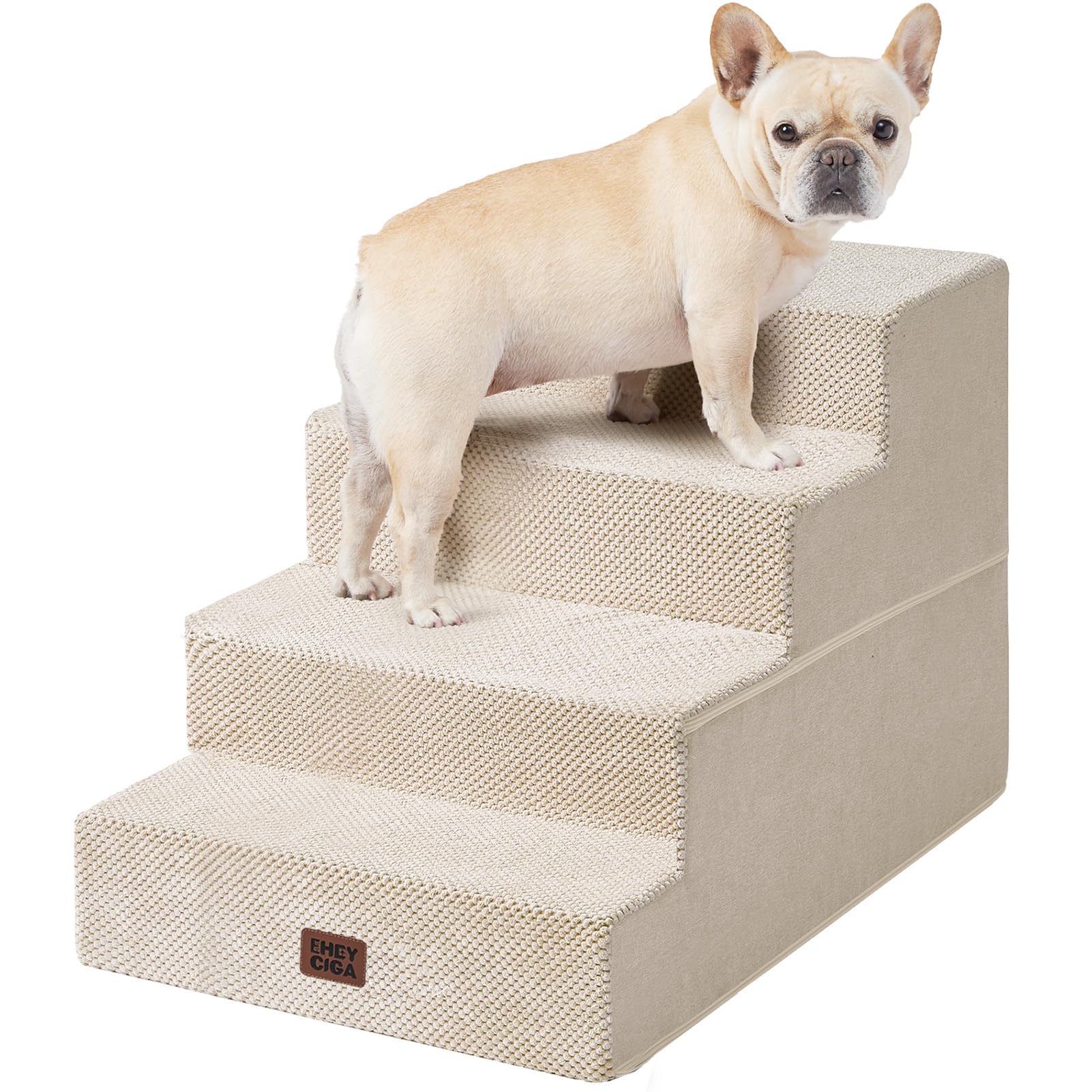 EHEYCIGA Dog Stairs for Bed 20" H, 4-Step Extra Wide Dog Steps for High Bed, Pet Steps for Small Dogs and Cats, Non-Slip Balanced Pet Ramp Indoor, Beige