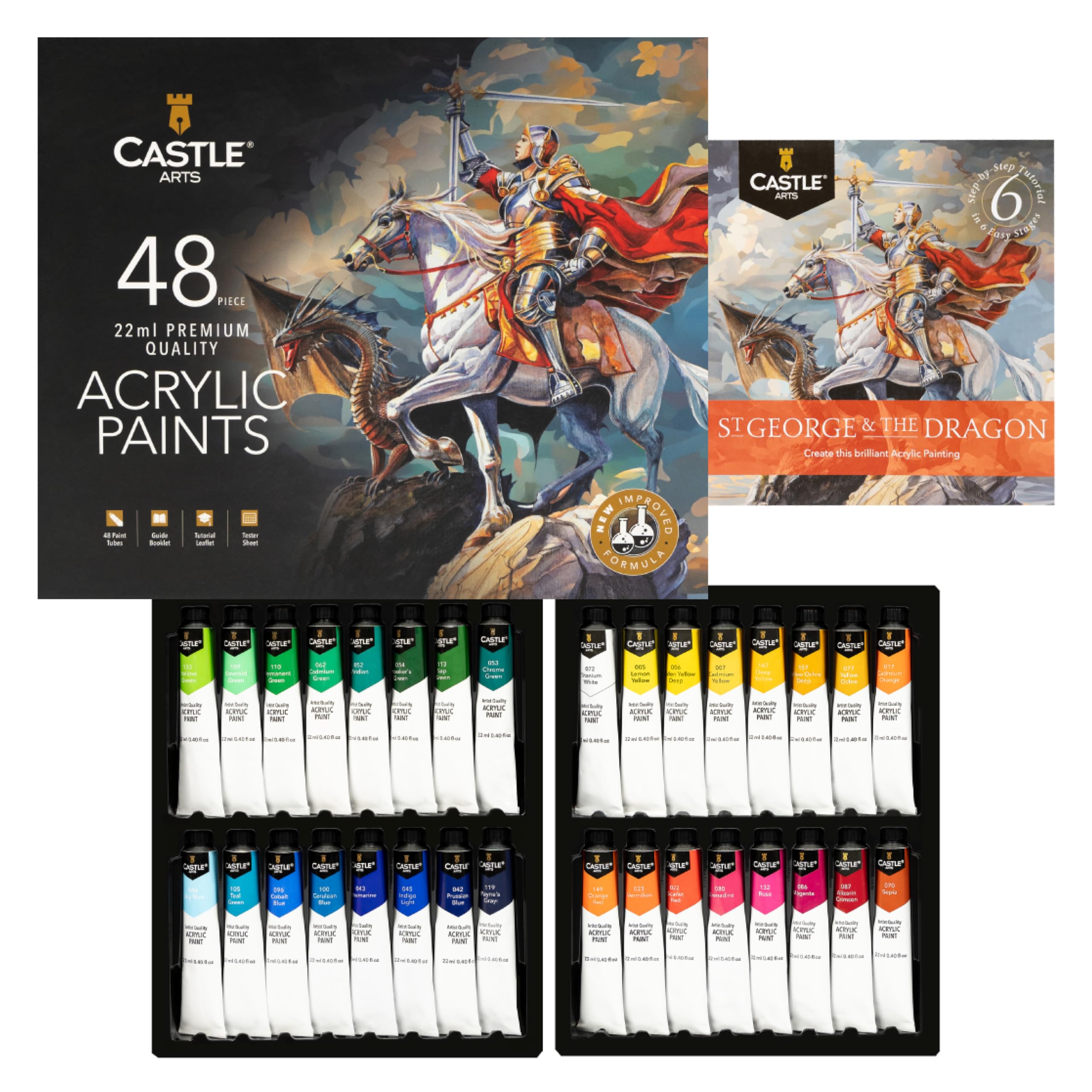 Castle Art Supplies48 X 22ML Acrylic Paint Set | New Improved Formula | All-Inclusive Set for Beginners, Adult Artists | Quality Intense Colors | Smooth to Use on Range of Surfaces (New Improved Formula)