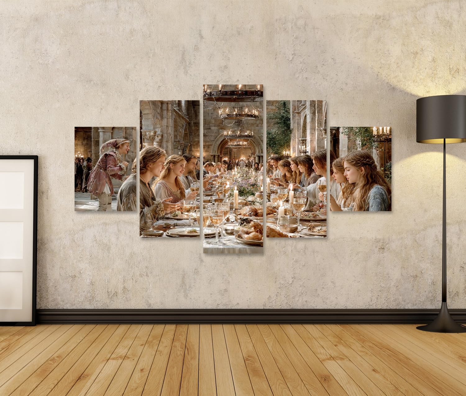 islandburner Quadro su tela, motivo: festival medievale storico, per sala da pranzo, per gli amanti della storia, 5 pezzi