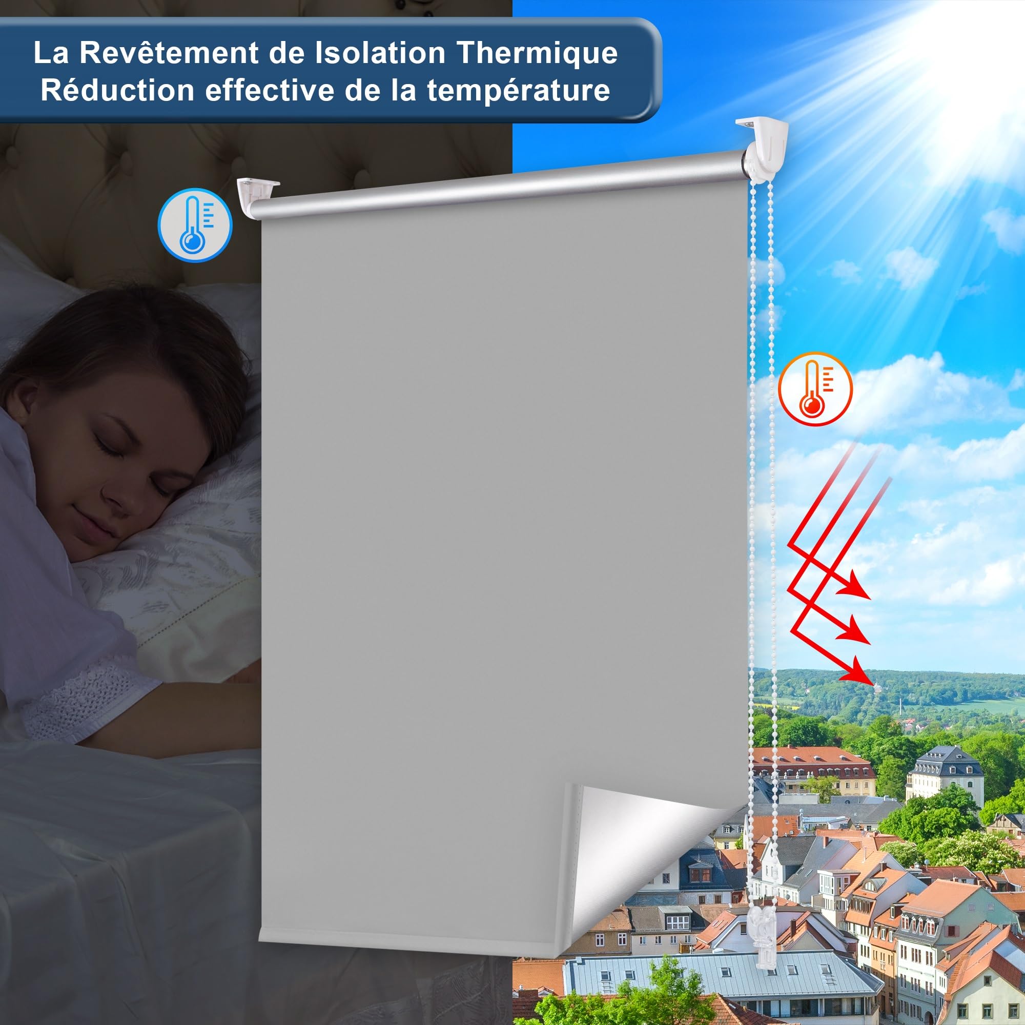 Homland Roleta zaciemniająca bez wiercenia 50 x 120 cm, jasnoszara, zasłona zaciemniająca z powłoką srebrną, izolacja termiczna, prosta instalacja, do sypialni, salonu, kuchni, łazienki
