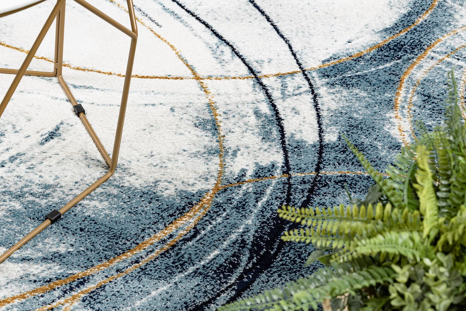 Exclusiva EMERALD Alfombra glamour, elegante círculos azul / oro 120x170 cm