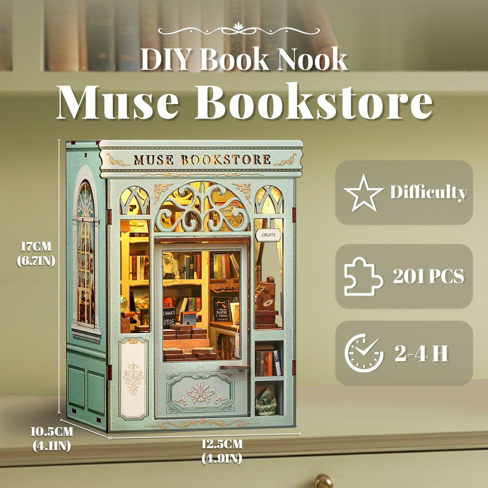 CUTEBEE Book Nook, 3D Puzzle With LED, DIY Miniature House Kits for Adults Wooden Dollhouse Kit - Image 2