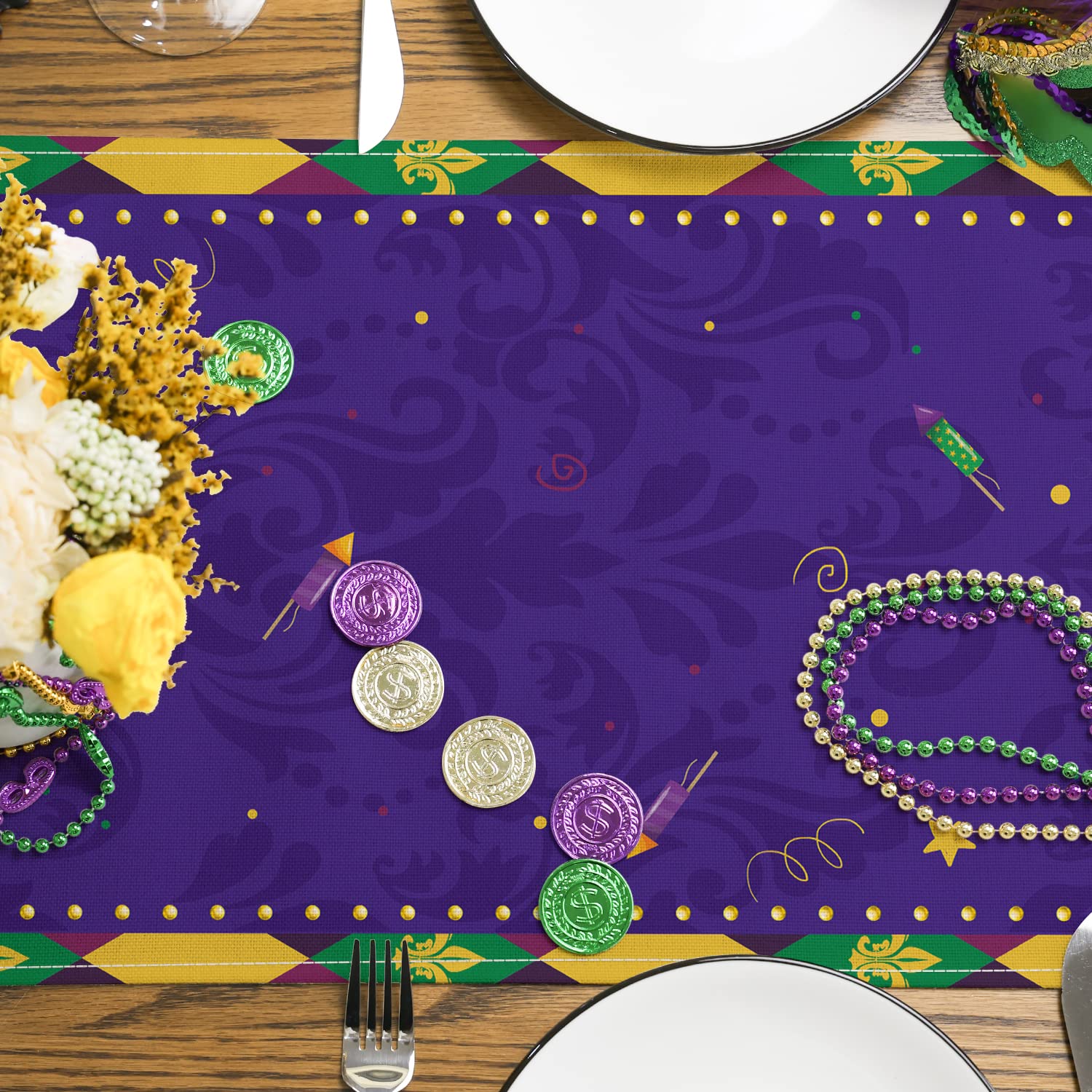 Seliem Tischläufer 'Mardi Gras Maske' – 33 X 91 Cm, Polyester, Waschbar, Für Karneval & Partys