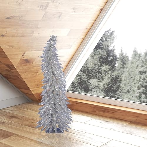 Miniatura 4 de Vickerman Árbol de Navidad artificial plateado de 30 pulgadas, luces incandescentes dura-iluminadas transparentes, árbol de Navidad sintético,